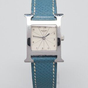 Hermes 21mm Blue Jean Epsom Leather and Stainless Steel Heure H Quartz Watch